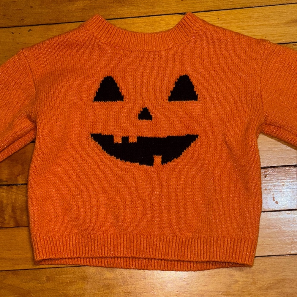Old Navy Kids Halloween Pumpkin Sweater - Orange and Black with subtle sparkles